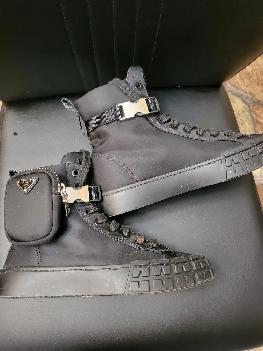Prada Black High-Top Women's Sneakers with Ankle Buckle